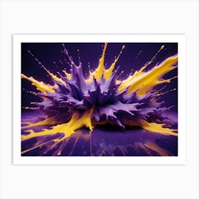 A Dynamic Abstract Image Of A Purple And Yellow Paint Splash, Creating A Vibrant And Energetic Composition Art Print