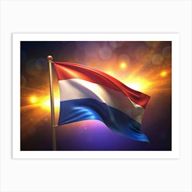 Waving Flag Of Luxembourg In Front Of A Bright, Golden Bokeh Background Art Print