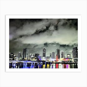 Black and White Miami with a Pop of Color (Miami at Night Series) Art Print