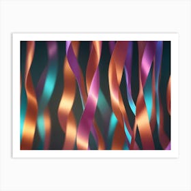 Abstract Image Of Colorful Ribbons Swirling And Flowing Against A Dark Background Art Print