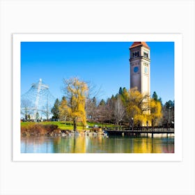 Clock Tower By The Lake Art Print