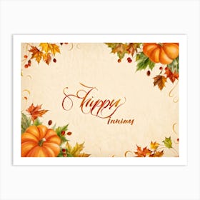 Calligraphy Of Happy Thanksgiving In Elegant Flowing Script Intertwined With Autumnal Motifs Suc (6) Art Print