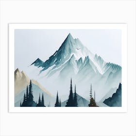 Mountain And Forest In Minimalist Watercolor Horizontal Composition 248 Art Print