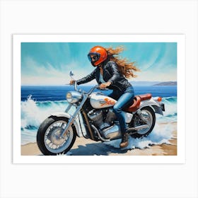 Woman On A Motorcycle 17 Art Print