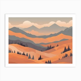 Misty mountains horizontal background in orange tone 59 Art Print