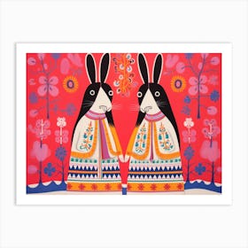 Arctic Hare 4 Folk Style Animal Illustration Art Print