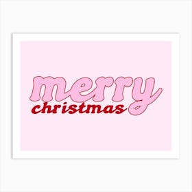 Merry Christmas Typography Pink and Red Art Print