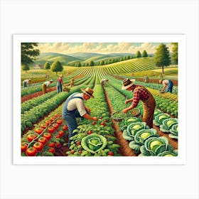 Two Farmers Working Diligently In A Lush Art Print