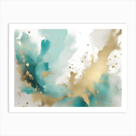 White Background With Gold And Pale Teal Accents Pain Art Print