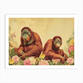 Floral Animal Illustration Orangutan 2 Art Print