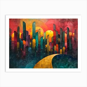 Sunset Cityscape, Cubism Art Print