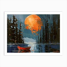 A Small Red Boat Under The Golden Moon Pt. 2 Art Print