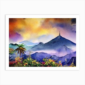 Twilight Serenity Over Blossom Peaks  Art Print