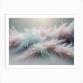 Soft, Fluffy Feathers In Pastel Pink, Blue, And White Hues Create A Delicate And Dreamy Background Art Print