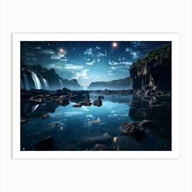 Waterfall At Night Art Print