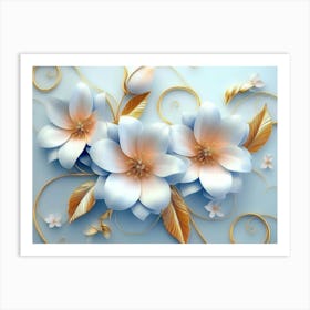 Flowers On A Blue Background 1 Art Print