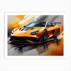 Orange Super Sportscar Rain Drive - Abstract Color Painting Art Print