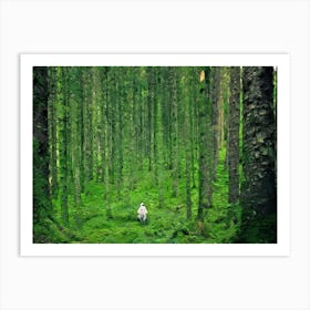 Lonely Traveler In The Dense Forest Oil Painting Landscape Art Print