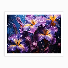 Purple Iris Flowers With Water Drops Art Print