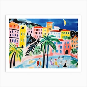 Cinque Terre Italy Cute Watercolour Illustration 4 Art Print