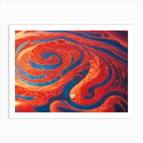 Abstract Swirling Pattern In Shades Of Blue, Orange, And Red, Creating A Circular And Hypnotic Effect Art Print