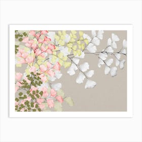 Gingko Leaves Pastel Background Digital Scrapbooking Artwork Art Print