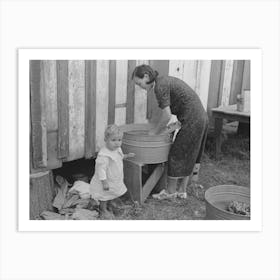 Farmer S Wife Washing Clothes And Watching Son At Same Time, Note Construction Of House Art Print
