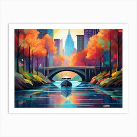 Boat Under The Bridge Art Print