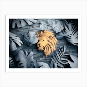 Lion Head Tropical 3d Pattern Art Print