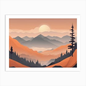 Misty mountains horizontal background in orange tone 6 Art Print