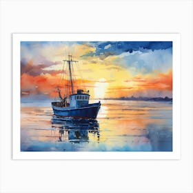 Fishing Boat At Sunset Art Print