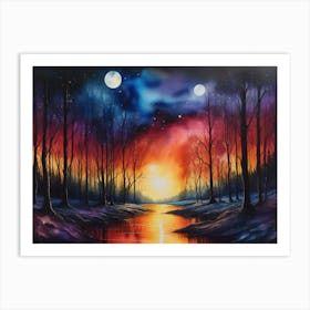 Sunset In The Woods Art Print