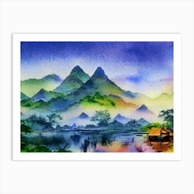 Tranquil Dusk At Misty Peaks  Art Print