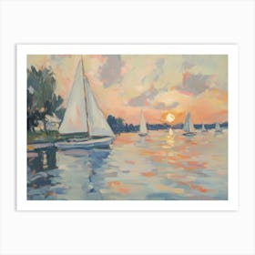 Sailboats At Sunset Art Print