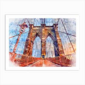 Watercolor Brooklyn Bridge in New York City, America Art Print