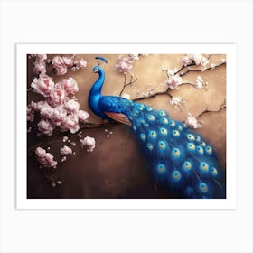 3d Blue Peacock on Branch Art Print