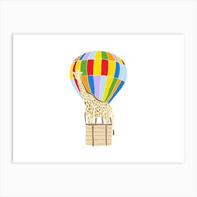 Giraffe In A Hot Air Balloon, Fun Safari Animal Print, Landscape Art Print