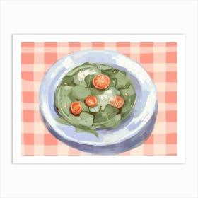 A Plate Of Spinach, Top View Food Illustration, Landscape 3 Art Print