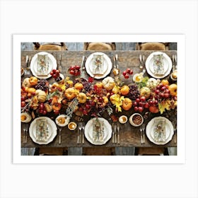 A Traditional Rustic Autumn Harvest Table Set For A Festive Gathering Sun Bleached Wooden Table Hig (5) 1 Art Print