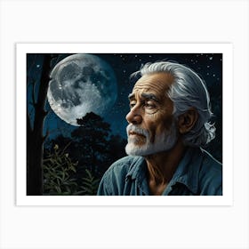 Old Man And The Moon Art Print