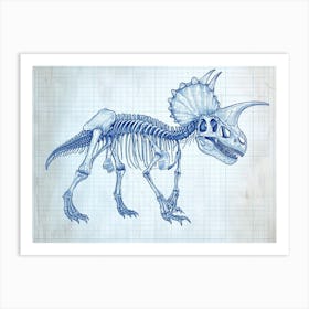 Detailed Dinosaur Skeleton Blueprint Art Print