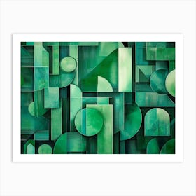 A Green Adorned with An Array of Geometric Shapes in Emerald, Jade and Mint Colors Art Print