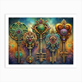 Fantasy Ornate Keys With Jewels Art Print