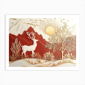 Deer In The Snow 3d Landscape Poster