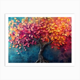 Elegant Colorful Tree With Vibrant Leaves Hanging Branches 5 Art Print