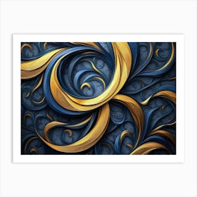 Golden And Dark Blue 3d Modern 2 Art Print