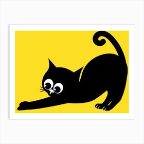 Black Cat On Yellow Background Art Print