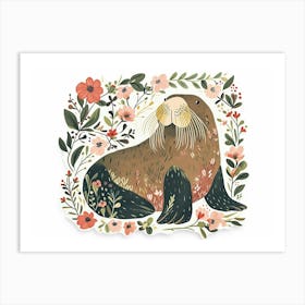 Little Floral Walrus 1 Art Print