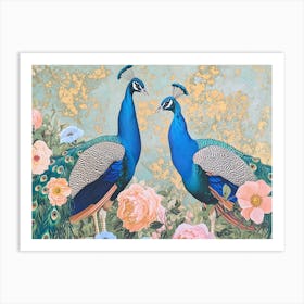 Floral Animal Illustration Peacock 1 Art Print