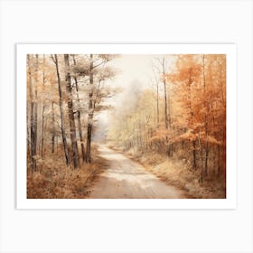 A Painting Of Country Road Through Woods In Autumn 53 Art Print
